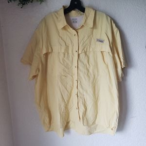 Plus Size Columbia PFG Womens Yellow Short Sleeve Button Down Shirt Size 3X
